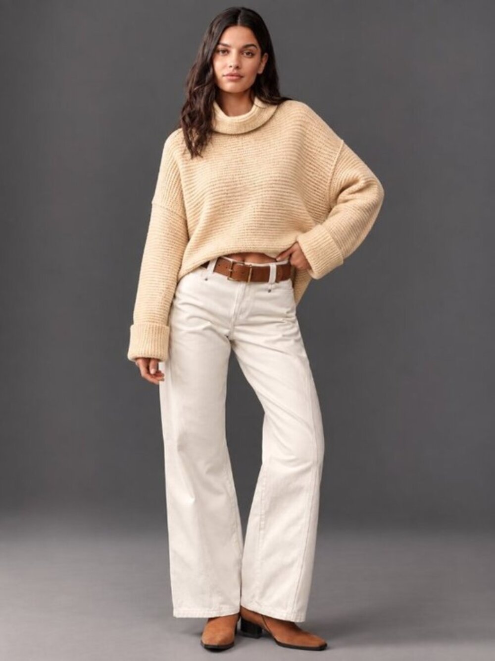 Anthropologie Pilcro Cowl Neck Sweater Light Brown XXS NWT